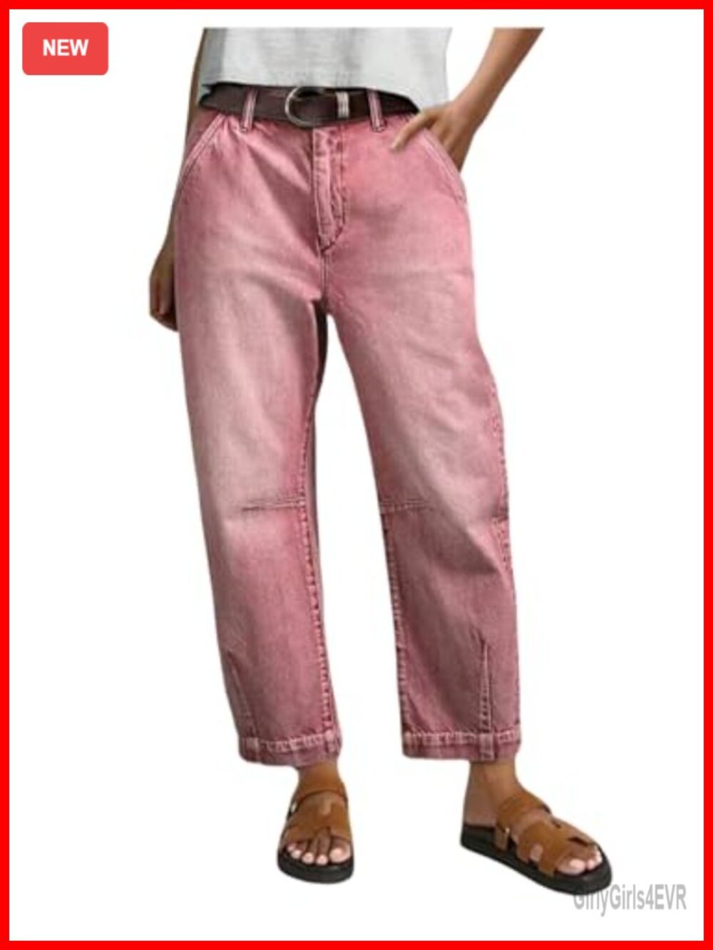 SOLY HUX Women's Cropped Barrel Jeans Mid Rise Pull On Denim Pants